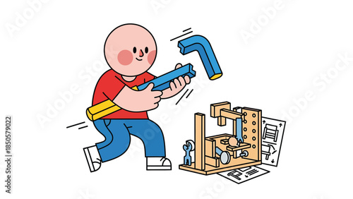 Creative Boy Building STEM Project with Tools Inspiring Education and Innovation Fun