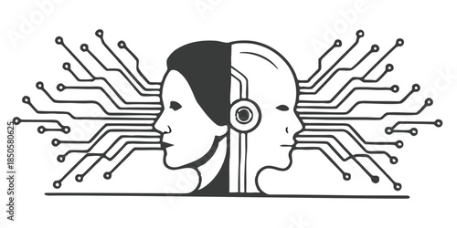 Human and AI Robot Face Fusion Representing Future Collaboration