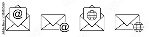 Set of email website icon vector for digital communication and internet interfaces. Ideal for contact buttons, newsletters, browser navigation, and web design.