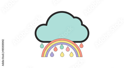 cute pastel cloud with rainbow and colorful raindrops minimalist weather icon on white background perfect for nursery wall art design