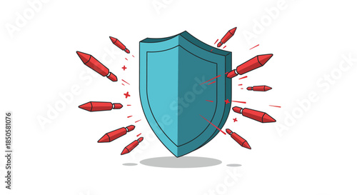 cybersecurity shield icon deflecting malware attacks simple flat vector illustration for data protection firewall and antivirus concepts