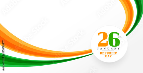 happy republic day of india banner with curvy national flag design