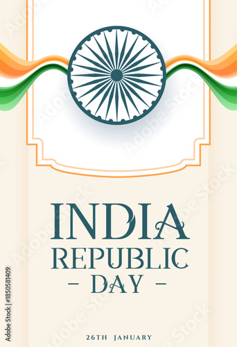india republic day greeting poster with ashoka chakra and wavy flag