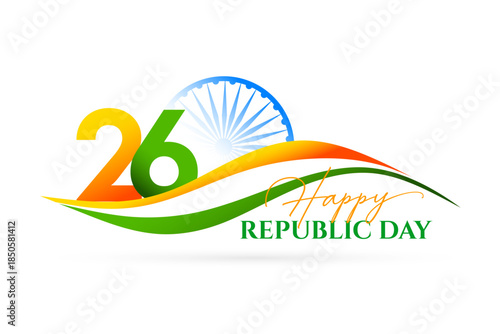 26th january indian republic day background wavy tricolor ribbon and ashok chakra