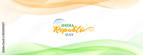 elegant india republic day wishes banner with flowing saffron and green waves