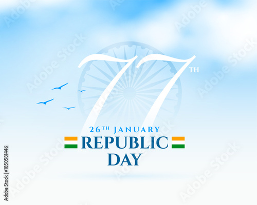 77th indian republic day sky blue background with flying birds and ashok chakra
