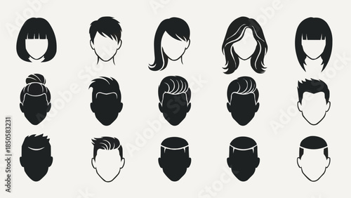 Collection of Diverse Hairstyle Silhouettes for Men and Women.