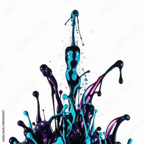 Colorful liquid splash droplets falling down.