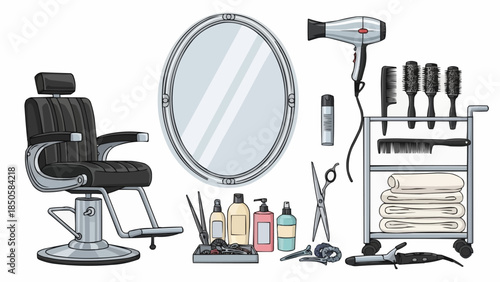 Barber Shop Equipment Collection Illustration.