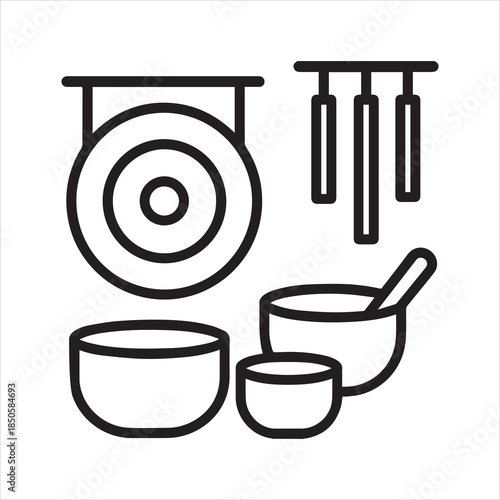 Sound bath instruments outline icon vector