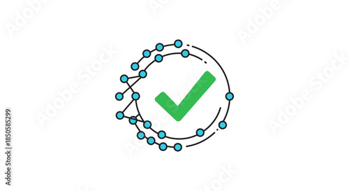 data security compliance icon with green check mark inside abstract connected network circle symbolizing trusted approved access