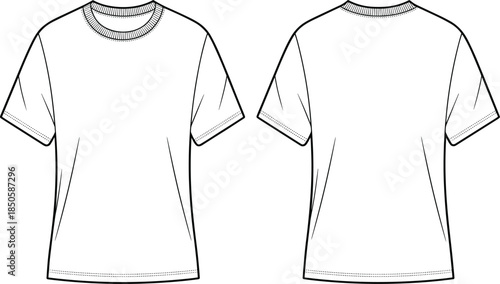 Blank t shirt front and back view vector template, apparel mockup design, plain clothing illustration isolated on white background