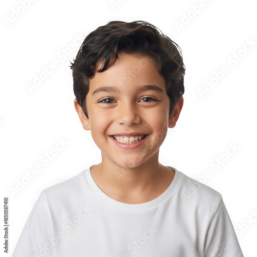 Young boy smiling happily isolated on transparent background