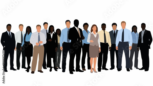 Diverse group of professionals standing together in a line.