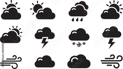 Weather icons set for forecasting and climate presentation