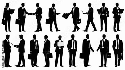 Collection of Business People Silhouettes in Various Poses.