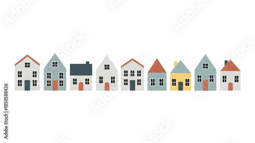 Row of Charming Colorful Houses in a Line.