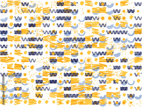 Pattern with abstract brush strokes and wavy lines