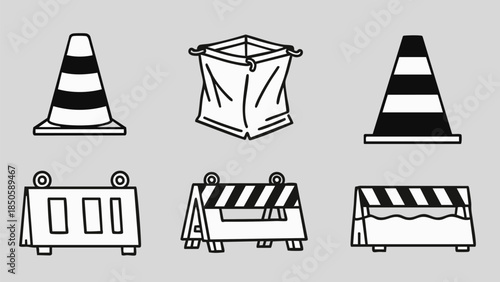 black and white road safety signs and barriers.