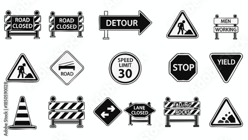 Road signs and traffic symbols set.