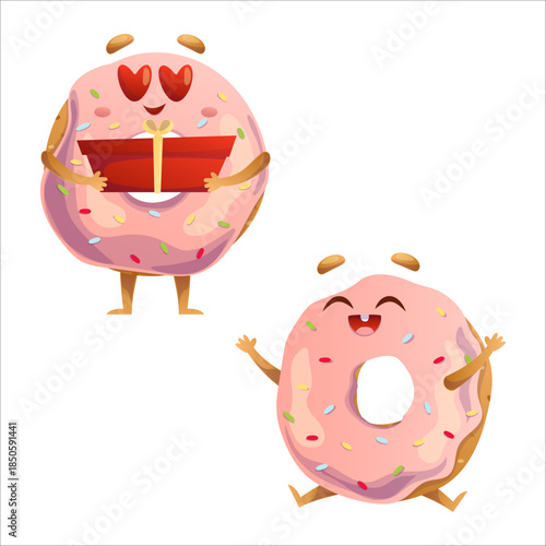 Cute donut vector illustration. Donut, gift, holiday, love, joy, set, emotions, template