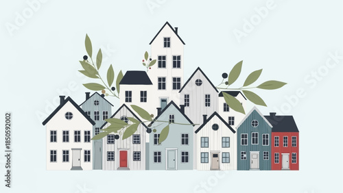Charming collection of diverse houses in a quaint neighborhood setting.