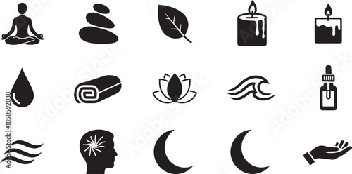 Black icons for wellness and meditation concepts