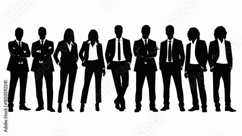 Diverse group of business professionals standing together in silhouette.