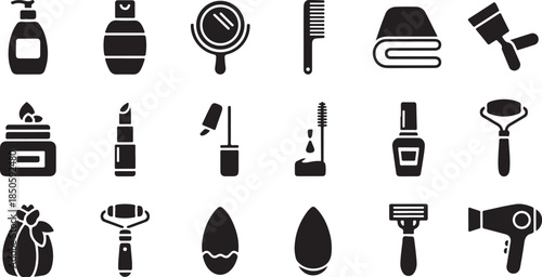 Black icons of various beauty and grooming products