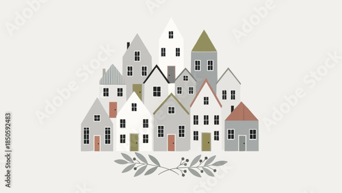 Charming Collection of Stylized Houses in a Whimsical Village.