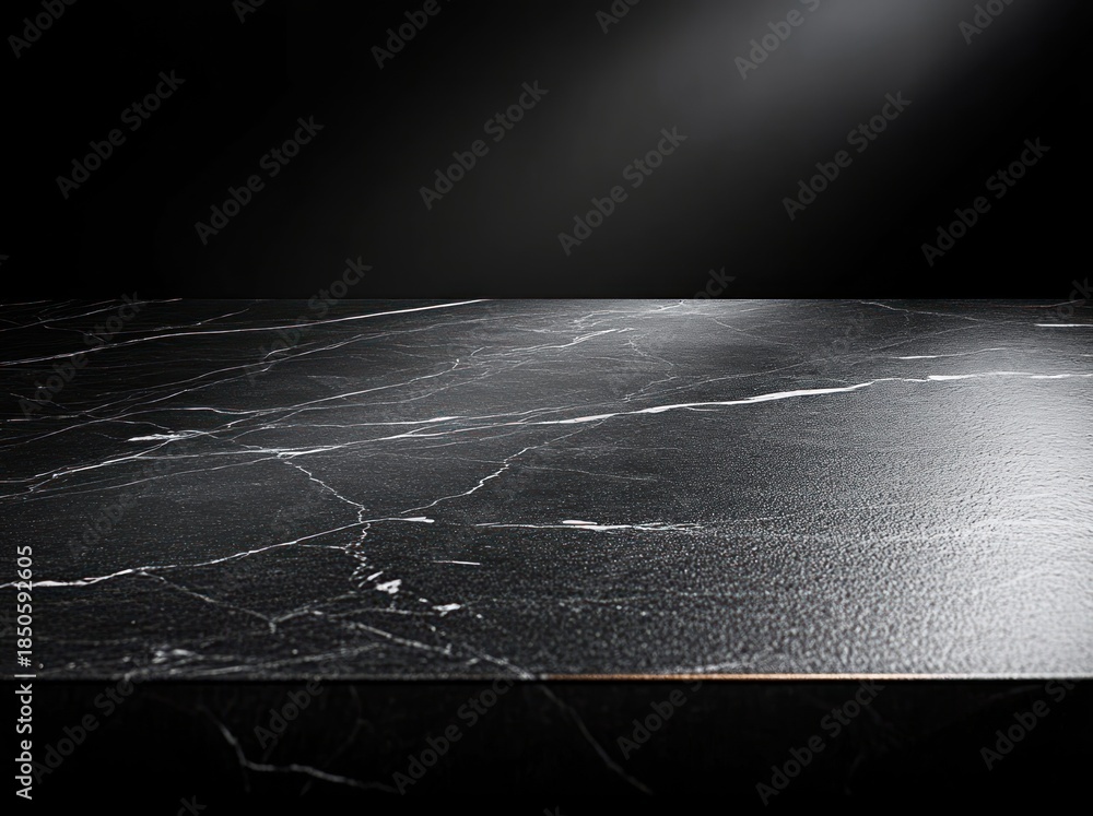 custom made wallpaper toronto digitalempty black marble tabletop with white veins under a soft spotlight, glossy reflective surface and dark background evoking elegant dramatic luxurious mood