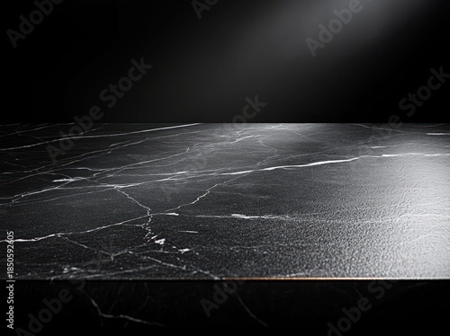 Wallpaper Mural empty black marble tabletop with white veins under a soft spotlight, glossy reflective surface and dark background evoking elegant dramatic luxurious mood Torontodigital.ca