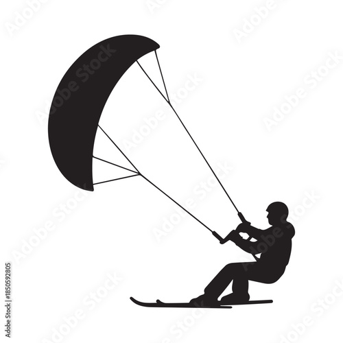 Snowkiting Silhouette on White Background