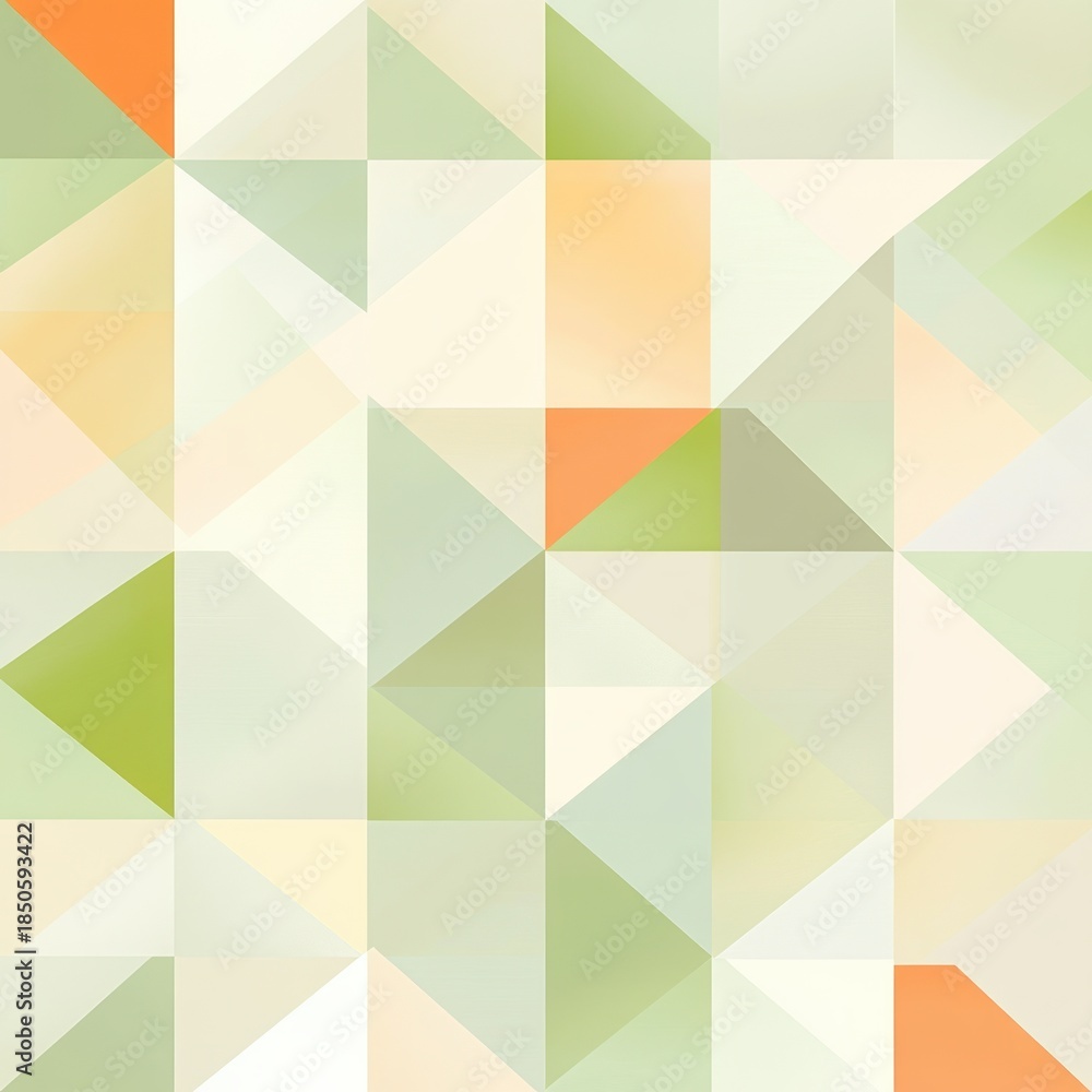 Obraz premium soft pastel geometric grid of triangles and squares in green, cream and peach with subtle gradients, serene minimal abstract pattern