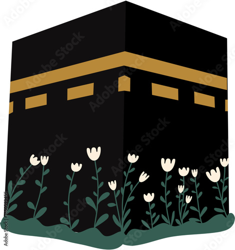 Kaaba illustration with flowers
