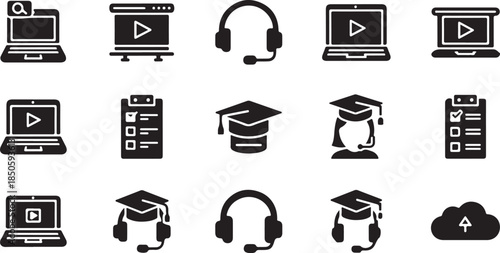 Online learning icons for education and business