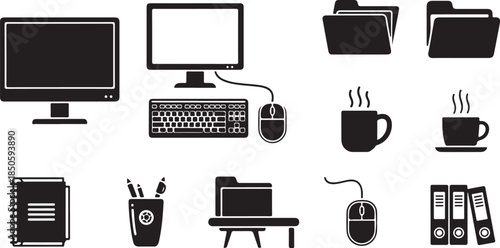 Office workspace icons for business productivity and organization