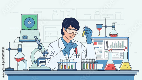 A scientist conducting experiments in a modern laboratory with various scientific equipment.