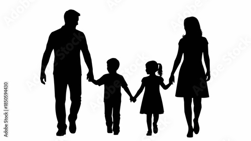 Silhouette of a family walking hand in hand.