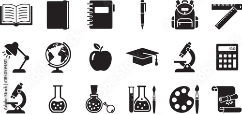 Education icons for learning and school