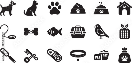 Black silhouette pet icons for business or design use