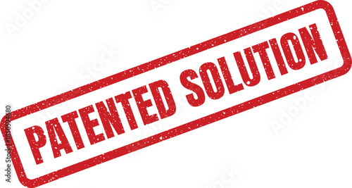 Grunge style red rubber stamp with textured appearance featuring the important words Patented Solution