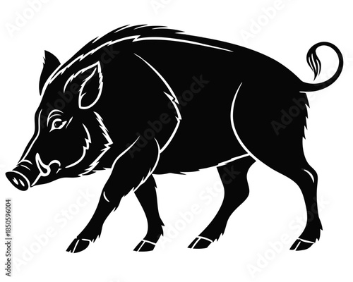Wild Boar Silhouette Clipart Black and White Vector SVG