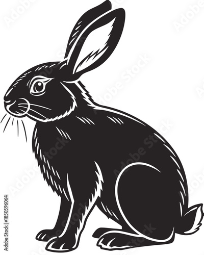 Sitting Rabbit Bunny Silhouette Clipart Black and White Vector SVG