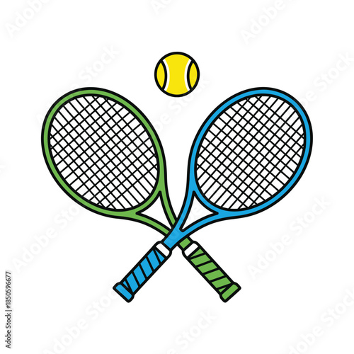 Crossed Tennis Rackets with a Ball Illustration.
