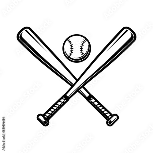 Crossed Baseball Bats with Ball Illustration for Sports and Recreation.