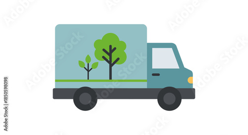 eco friendly delivery truck icon with green tree illustration flat vector symbol for sustainable transport logistics and recycling campaigns