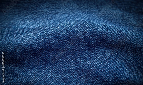 close-up of blue denim fabric showing diagonal twill weave, visible threads and gentle folds, evoking a rugged casual cozy feeling