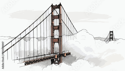 Golden gate bridge architecture landmark in san francisco vector sketch
