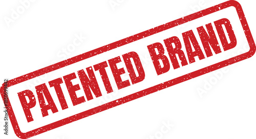 Grunge textured rubber stamp featuring PATENTED BRAND for intellectual property protection and company branding